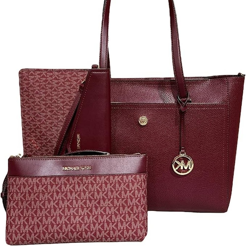 Michael Kors Maisie 2-in-1oneTote Handbag Purse Merlot Zip top Pouch NWT